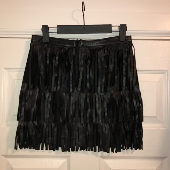 H&M Divided Layered Fringe Faux Leather Mini Skirt - Picture 3 of 5